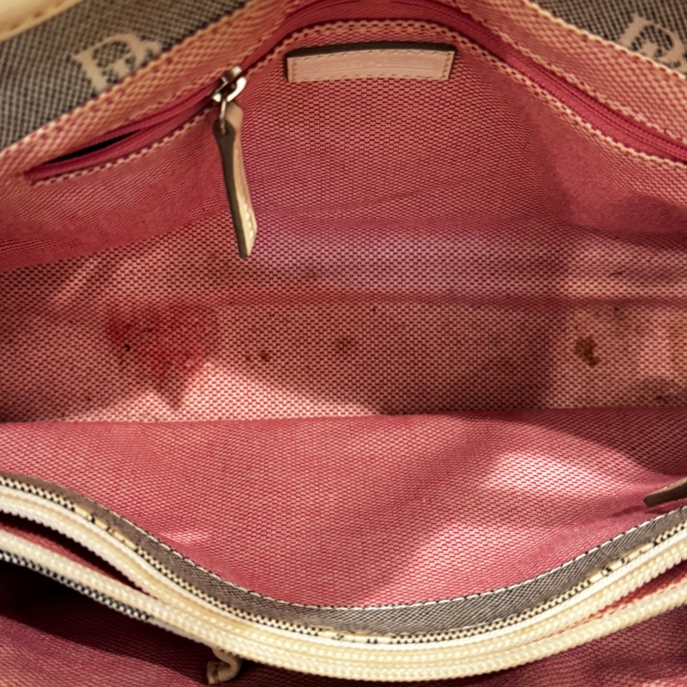 Dooney‎ & Bourke Monogram Canvas Leather Trim Satchel Bag Cream Beige Pink Liner - Picture 9 of 12